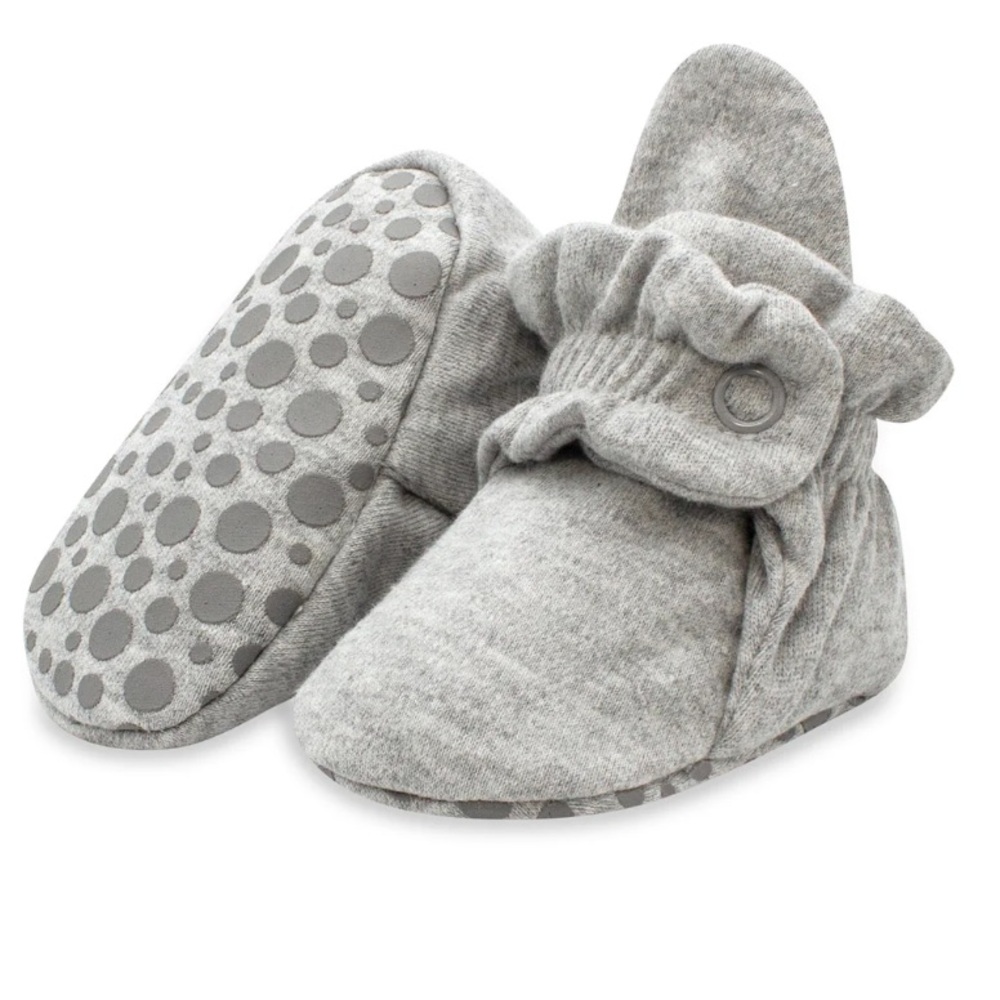 Zutano Gray Baby Booties with Button Detail